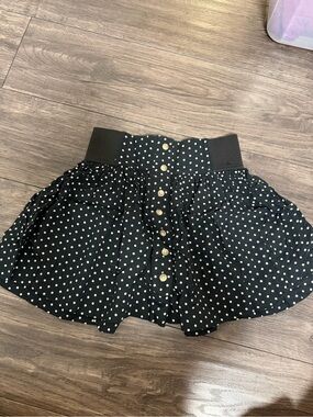 American Eagle Outfitters Black Polka Dot Button-Front Skater Skirt